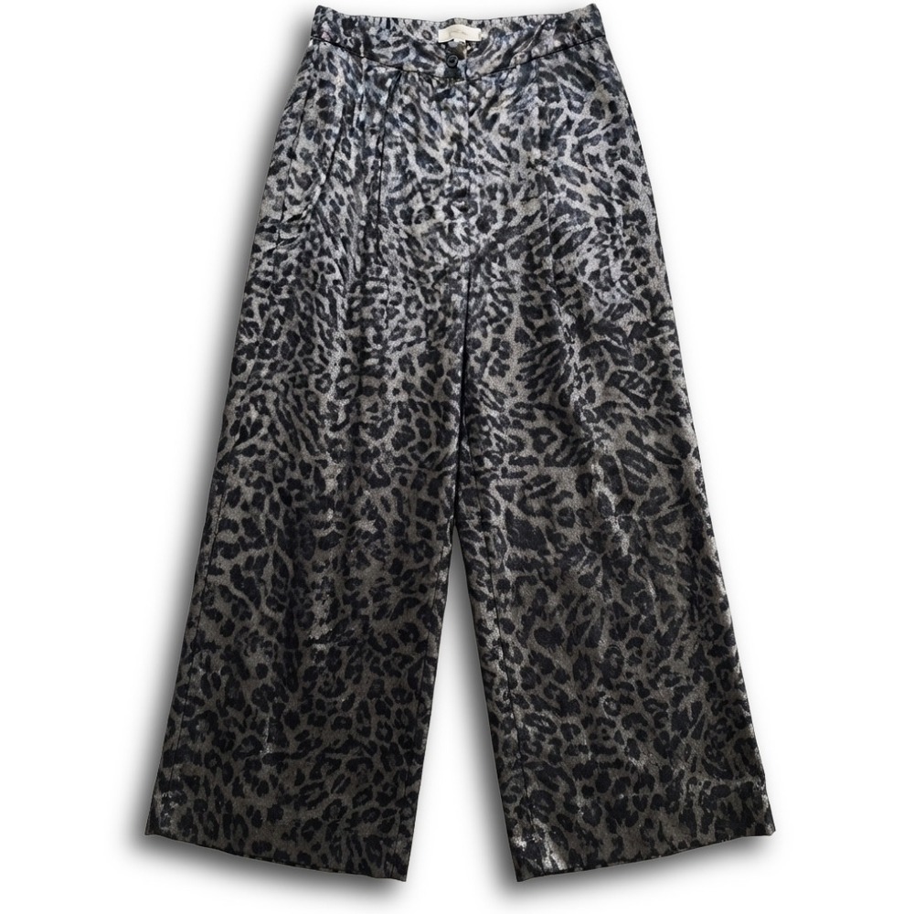 Vince Camuto Metallic Leopard Print Wide Leg Pants Gunmetal Black Large